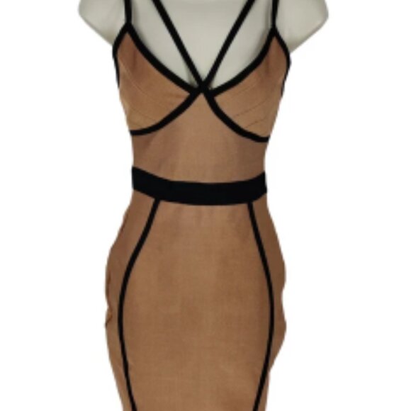 Elegant Tan and Black Strappy Dress - Picture 1 of 2